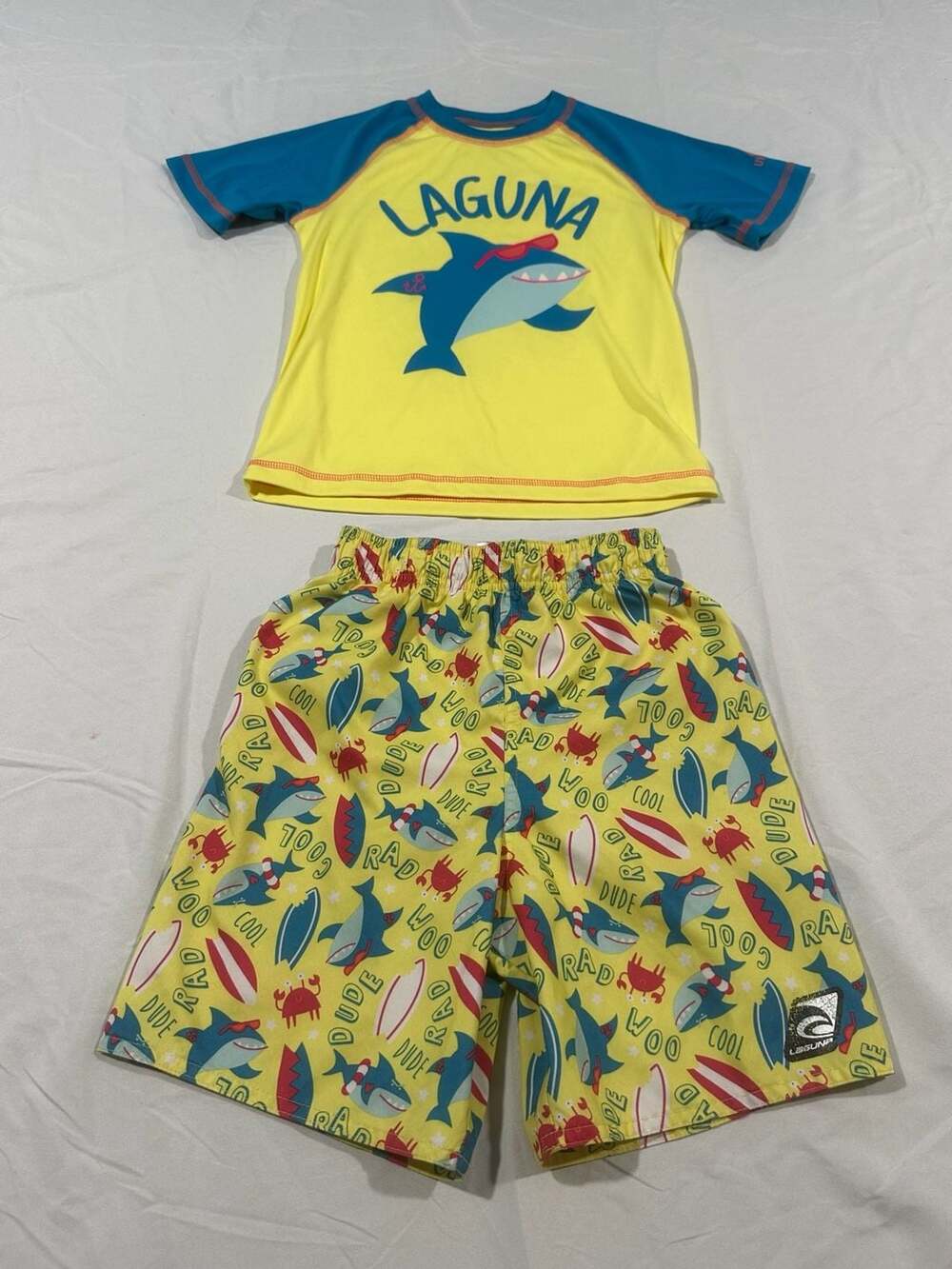 Laguna Boys UV Guard 2-Piece Swim Set with Shark and surf graphic Rash Guard